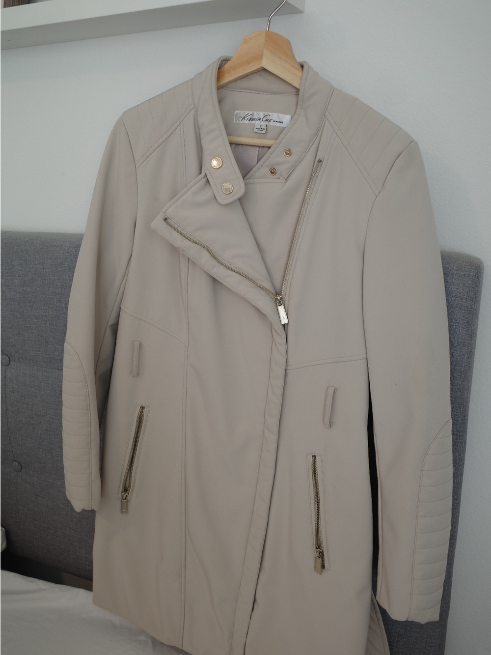 BUY 1 GET 1 SALE: Kenneth Cole Light Beige and Burgundy Moto-Style Trench Coat